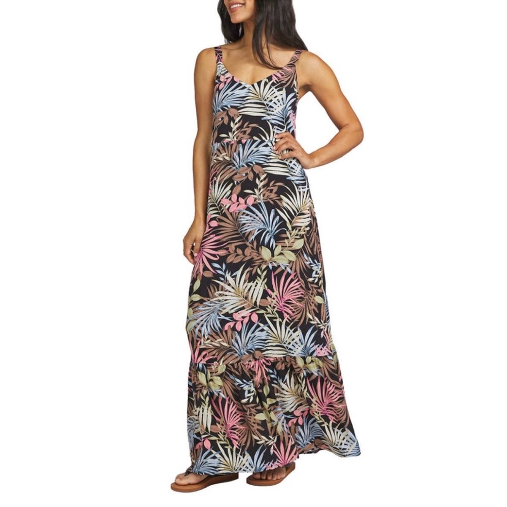 Hurley Floral Palm Ruffled Maxi Dress